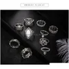 Cluster Rings Boho Midi Knuckle Finger Sets For Women Beach Opal Crystal Crescent Ancient Sier Geometric Bohemian Fashion Jewelry In Dheyb