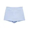 Jupes bleu Mini jupe-short femmes taille haute lin texturé pour Chic dame Shorts femme vêtements 2023