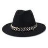Fedora-Hut mit breiter Krempe und dickem Goldkettenband, Winter-Herbst-Panama, gefilzte Jazz-Kappe, Vintage-Männer-Kirche, formelle Hüte