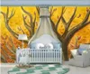 Wallpapers Nordic Hand-Painted Gold Tree Leaves Wall Mural Paper Rolls 3D Printed Murals Contact For Kids Room Custom