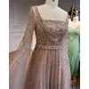 Vestidos de fiesta Serene Hill musulmán rosa línea A cuello cuadrado con cuentas de lujo Dubai vestidos de noche 2023 para mujeres boda LA71803A