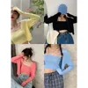 Kadın Tişörtleri Kadın Örme Süssü Hırka 2023 Bahar Uzun Kollu Mahsul Üstler Kore tarzı Kısa Top Sıradan Moda Takımları