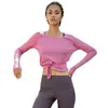 Yoga Outfits Summer Women's Yoga T-Shirt Open Sports Clothes Long-Sleeved Running Tops Slim Beauty Back Sportswear 230705