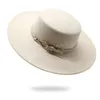 Wollfilz-Fedoras, Jazz-Cap, Winter-warme flache Hüte, 10 cm große, breite Krempe, einfarbige Kirchenhüte