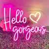 Led Hello Gorgeous Wedding Pink Signs Bedroom Birthday Party LED Neon Light Sign for Wall HKD230706