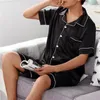 Herren-Nachtwäsche 2023 Sommer-Pyjama für Mann große Größe Seide Herren-Pyjama-Sets Shorts Satin Kurzarm Home Pijama Nachtkleidung Loungewear