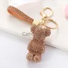 Key Rings Hot Selling Light Luxury Gold Plating Full Diamond Cartoon Bear Key Ring Bling Rhinestone Crystal Zircon Bear Keychains J230706