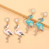 Dangle Earrings Timlee E057 Personality Flamingo Bird Imitation Pearl Rhinestone Alloy Drop Originality Jewelry Wholesale