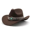 New Black Wool Western Cowboy Hat For Men Gentleman Jazz Cowgirl Cappelli a tesa larga Fashion Church Cap Sombrero Hombre