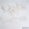 Podwiązki ślubne biały koronkowy kwiat Y cyrkonie perły pasek na nogę romantyczny pierścień do pończoch udo dla kobiet akcesoria dla panny młodej Drop D Dhzl1