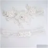 Bridal Garters White Lace Flower Y Rhinestones Pearls Leg Belt Romantic Thigh Garter Ring For Women Bride Accessories Drop D Dhzl1