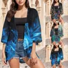 Damenblusen, Damen-Blumendruck, Puffärmel, Kimono-Cardigan, lockere Überdeckung, lässige Streetwear, übergroße Arbeitskleidung, Blusas, koreanische Mode