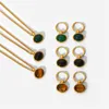 Pendant Necklaces Classic Oval Metal Crystal Stone Necklace Gold Plated Earrings Stainless Steel Women's Set