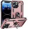 Magnetisk bilhållare Kickstand Telefonfodral för iPhone 15 Pro Max Plus Heavy Duty Robust anti-fall skal med fingerring Army Green