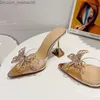 Geklede Schoenen Zilver Goud Kristal Strik Knoop Dames Glijsandalen Licht Gestippelde Toe Mule Transparante Hoge Hakken PVC Transparante Pump Slide Z230712