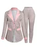 Pantalon femme grande taille LW pied-de-poule Blazer ensemble femmes Blazers hauts crayon deux pièces bureau dame mode tenues automne 230705