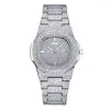 Relojes de pulsera Iced Out Diamond Relojes de lujo de acero inoxidable dorado para hombres y mujeres Reloj de cuarzo de alta calidad El regalo de cumpleaños