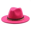 High-Quality Casual fashion Men Women Wide Brim Wool Felt Fedora Panama Hat Buckle Jazz Trilby Cap Party Formal Top Hat