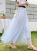 Skirts SURMIITRO Women Maxi Tulle Skirt 2023 Summer Korean Sweet Beach Holiday Floral Print A Line High Waist Long Mesh Female