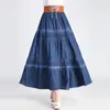 Jupes Casual Lâche Longue Couture Jupe Plissée Femmes D'été Bleu Denim Mode Coréenne Vintage Pour Les Femmes