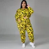 Calças femininas de duas peças 2 conjuntos de roupas femininas estampa de leopardo solto decote em O manga comprida pulôver calças de lã 2 peças terno casual roupas esportivas