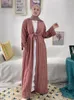 Ethnic Clothing Fashion Muslim Women Stripe Open Abaya Dress Long Sleeve Cardigan With Pockets Soft Gown Dubai Islamic