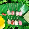 Necklace Earrings Set KOMI Square Shaped Pink Stone Topazs Aventurine Chain Pendant Dangle Jewelry For Woman Gift