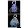 Julleksakstillbehör Blinkande Led Veil Light Up Gåsfjäderkrans Princess Fairy Pannband Bowknot Hårband Tle Head Wear Hoo Dhs1J