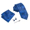 Bow Ties Ikepeibao Men Sky Blue Rands Plaid Slips Set Pocket Square Metal Cufflinks Clip Shirt Accessories Fit Wedding Många färg