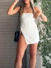 Vestidos casuais femininos 2023 verão tubinho top branco minivestido moderno sem alças cor sólida Kink Slim roupas de clube