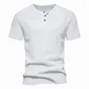 Hommes t-shirts hommes coton Henley Vintage manches raglan chemise sans col hommes décontracté boutonné T-shirt homme été basique hauts t-shirts