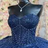 Marineblau glänzendes Schatz-Ballkleid Quinceanera-Kleider Vestidos De 15 Anos Perlenmode Glitzer-Geburtstags-Prinzessin-Partykleider