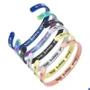 Polsino Keep Ing Going Bracciale rigido in acciaio inossidabile per donna Uomo Personalizzato Lettera incisa Freccia Bracciale aperto Amico Inspirational Drop Dhpxn