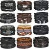 Chaîne MeMolissa 34 Pcs Ensemble Tressé Wrap Bracelet En Cuir pour Hommes Vintage Vie Arbre Guitare Perles En Bois De Mode Mâle Bracelets Bracelet 230706