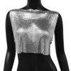 Débardeurs pour femmes Camisoles Sexy Métal Sequin Débardeur Pour Femmes y2k Summer Beach Dos Nu Crop Top Rave Festival Club Tenues Camisole 230705