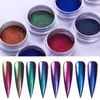 Nail Glitter 1Box Chameleon Mirror Nail Glittering Powder Metallic Effect Colors Pigment Nail Art Dust Decorations Black Base Needed 230705