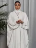 Ethnische Kleidung Siskakia Kimono Abaya Weißer Nahen Osten muslimisch Dubai Cardigan Robe für Frauen Kontrast Patchwork Trim Islamic Eid