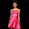 Party Dresses Rose Satin Homecoming Dress Mini Short Vestido Graduation Spaghetti Strap Evening Gown Formal