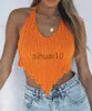 DIY Tanks Camis wsevypo Chic Halter Tie Up Knitted Camisoles Summer Women Casual Halter Irregular Vest Fashion Solid Color Backless Crop Tops J230706