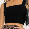 DIY czołgi Camis kwadratowy dekolt bez rękawów letni krótki top jasnoniebieski damski czarny prosty, na co dzień T Shirt Off Shoulder Cami seksowny podkoszulek bez pleców J230706