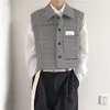 Men's Vests Spring and Autumn Senior Retro Houndstooth Short Vest for Men Coat England Design Sleeveless Korean Fashion Waistcoat 230705