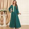 Abbigliamento etnico Abito elegante Ramadan Marocchino Casual Allentato con scollo a V Nastro di pizzo Abiti lunghi stampati Abaya per abito islamico da donna Dubai