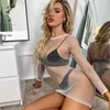 Casual Dresses Women Beach Wear Costume Sexy Mesh Hollow Out See Through Bodycon Dress Erotic Fishnet Transparent Mini Nightwear