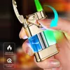 Encendedor de chorro de llama verde a prueba de viento LED luminoso transparente sin silo de Gas fuego recto Turbo butano regalo creativo para hombre 52CZ