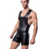 Faux Leather Slim Fitness Mens Bodysuit Body Shaper Romper для мужского синглетного боксера для похудения.
