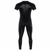 Men's Swimwear underwear wet appearance Artificial leather full set elastic short sleeve zipper crotch suitable for stage performance 230705