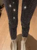 Dambyxor Capris Taruxy Sparkly Crystal Byxor Dam Ling Höst Vinter Hög midja Elastisk Bodycon Long Penci Pant Streetwear Y2K Byxor Strumpbyxor J230705