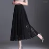 Skirts Hollow Out Vintage Tulle Skirt Summer Women Elastic High Waist Mesh Pleated Elegant Korean A Line Office Ladies