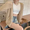 Women's Knits Women Cardigan Knitted Long Sleeves Hollow Out Open Stitch Thin Sun Protection Anti-UV Slounchy Lady Coat Spring Fall Jacket