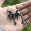 Pendant Necklaces Vintage 316L Stainless Steel Angel Evil Wing Necklace With Green Stone For Man Women Retro Choker Jewelry Couple Gift